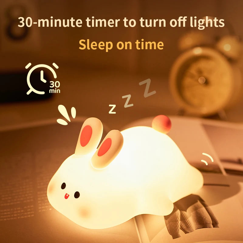 Cute Rabbit-Shaped Silicone Night Light – USB Rechargeable & Eye-Friendly