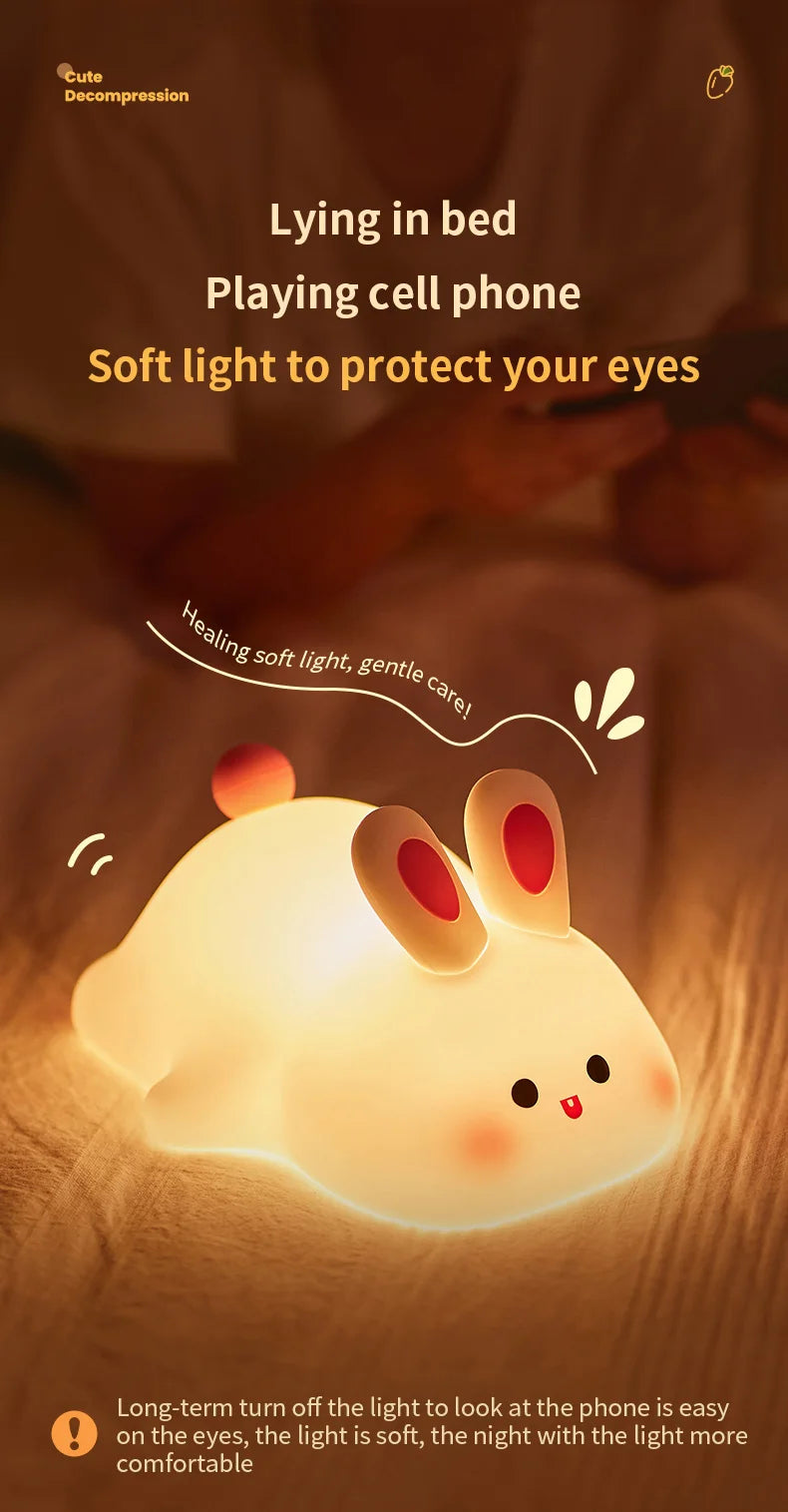 Cute Rabbit-Shaped Silicone Night Light – USB Rechargeable & Eye-Friendly