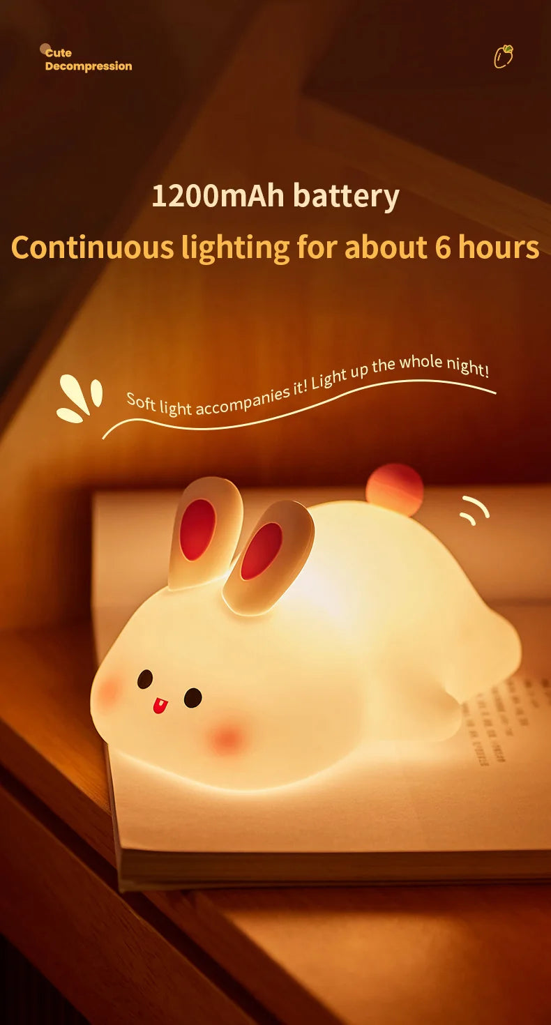 Cute Rabbit-Shaped Silicone Night Light – USB Rechargeable & Eye-Friendly