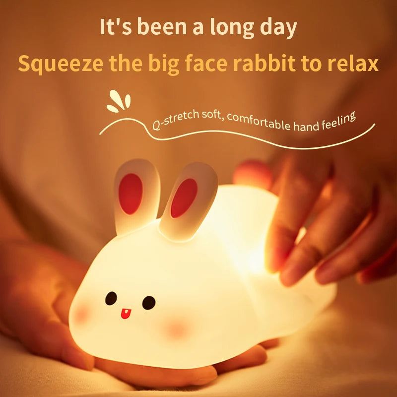 Cute Rabbit-Shaped Silicone Night Light – USB Rechargeable & Eye-Friendly