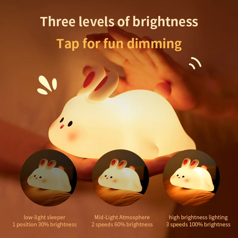 Cute Rabbit-Shaped Silicone Night Light – USB Rechargeable & Eye-Friendly